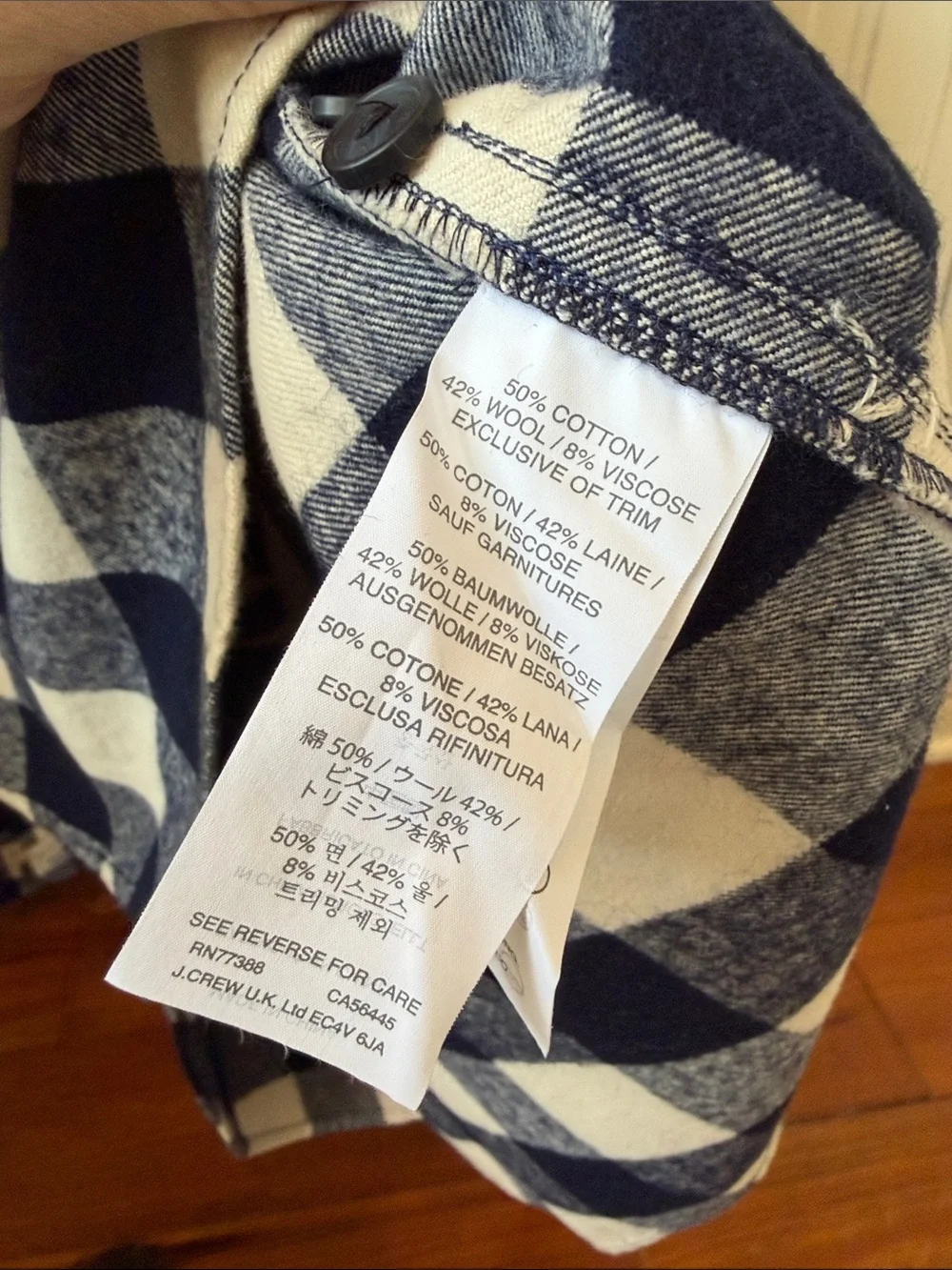 J. Crew Navy and White Plaid Half-Zip Shirt Jacket cotton wool blend large